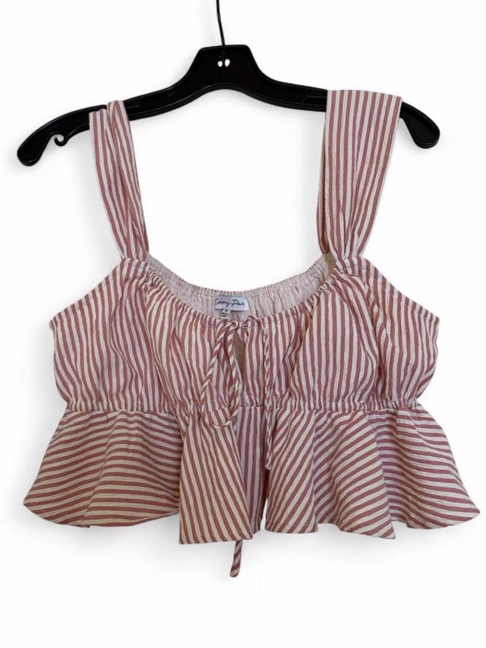 Emory Park red&White Striped Ruffle Crop Top
